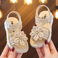 thumbnail image 5 of newwalpole Baby Toddler Girls PU Leather Soft Open Toe Summer Sandals Flower Princess Flat Shoes Beige for Size 8.5, 5 of 8