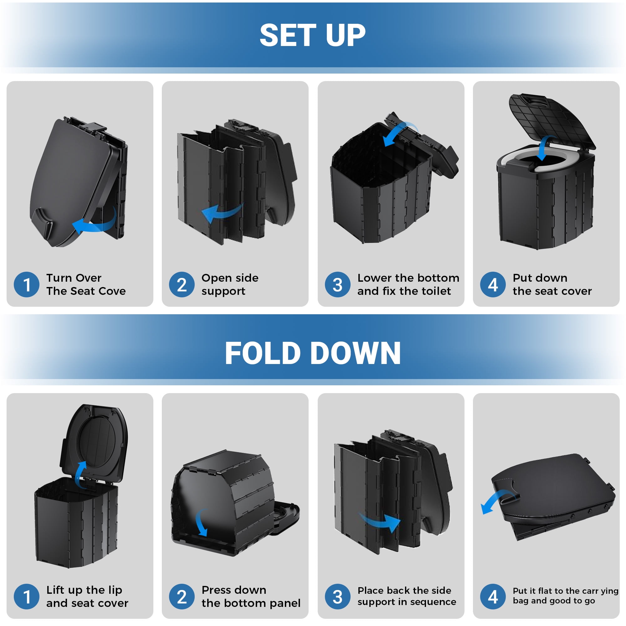 OHHANI Portable Toilet with pu Cushion Soft Pad Tissue Holder Folding Outdoor Toilet Suitable for Camping, Beach, Hiking, and Car Use