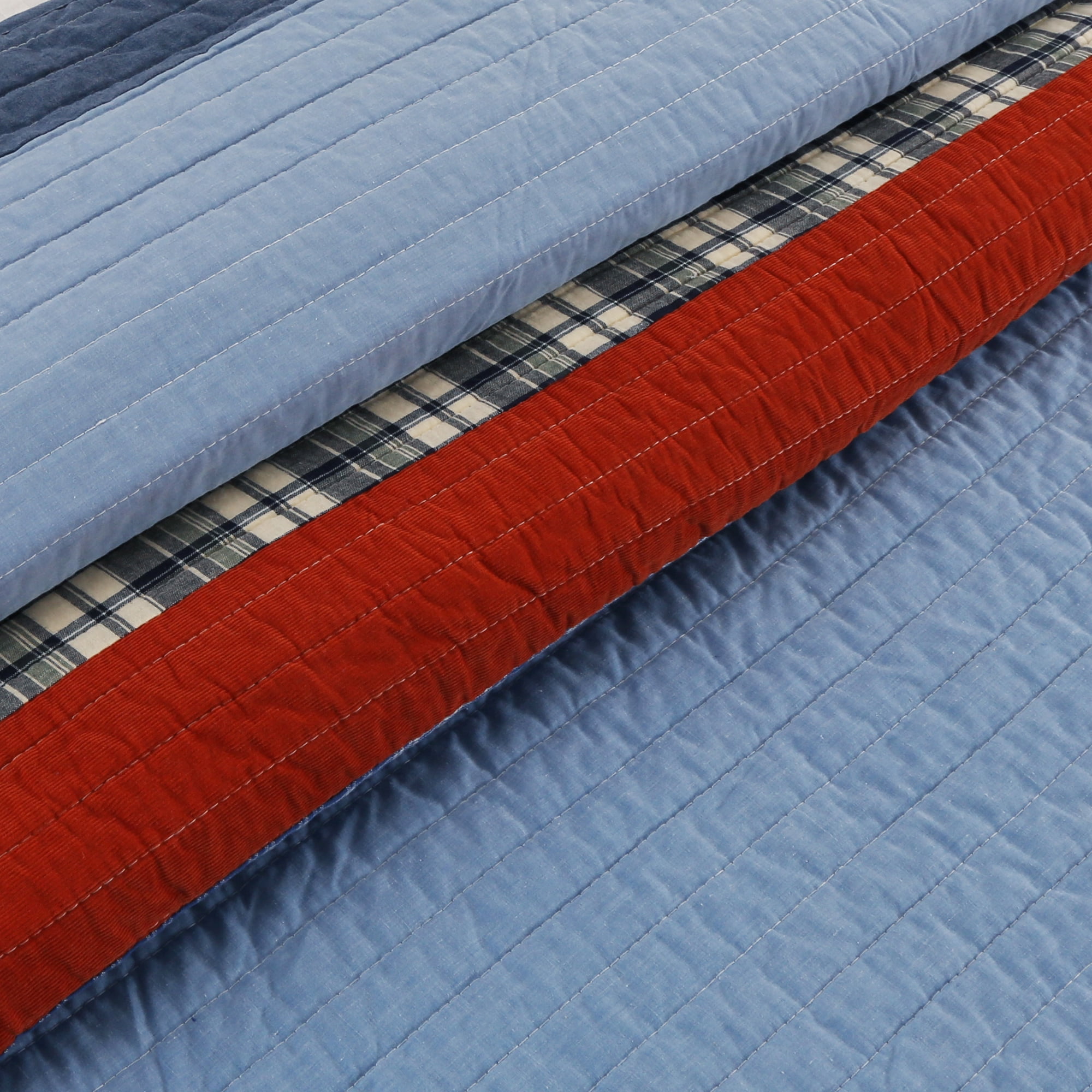 Cozy Line Navy Blue Red Striped Boy 100% Cotton Reversible Quilt Bedding Set (Varsity, Twin - 2 Piece)