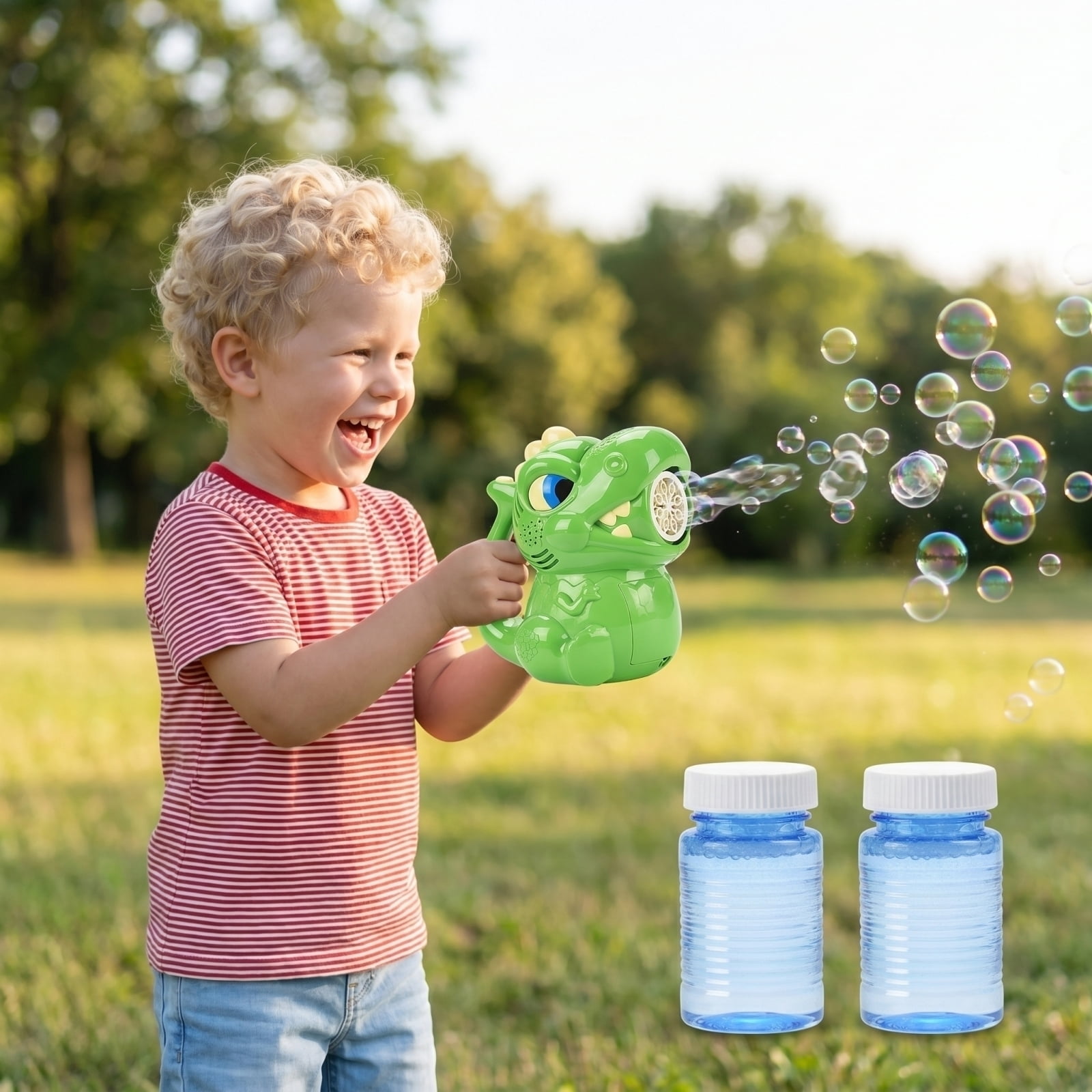 Dinosaur Bubble Blowing Machine, One-Button Automatic Bubble Maker with 100ml Bubble Solution, Portable Electric Bubble Blower for Outdoor Party Garden Activities (Green)