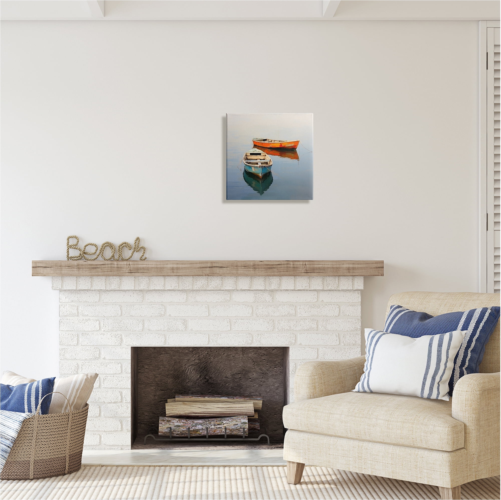 Stupell Industries Orange & Blue Boats Transportation Painting Gallery Wrapped Canvas Art Print Wall Art, 17 x 17