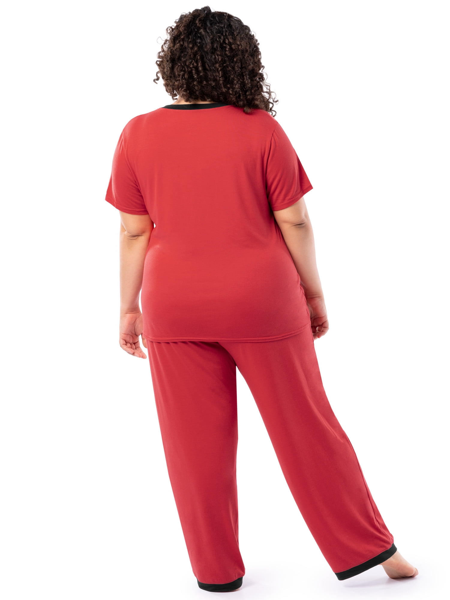 Fruit of the Loom Women's Soft & Breathable V-Neck Short Sleeve Top & Pajama Pant Set, Sizes S-4X