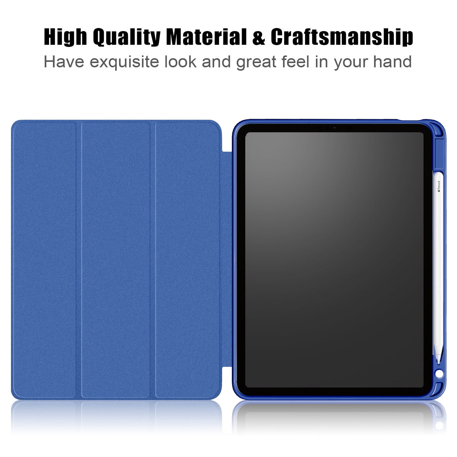 iPad Air 5th 4th Generation Case, iPad 10.9" Case 2022 2020, Allytech Ultra Slim Trifold Stand Protective Multi Angle Stand Pencil Holder Case Cover for Apple iPad Air 4 5, Darkblue