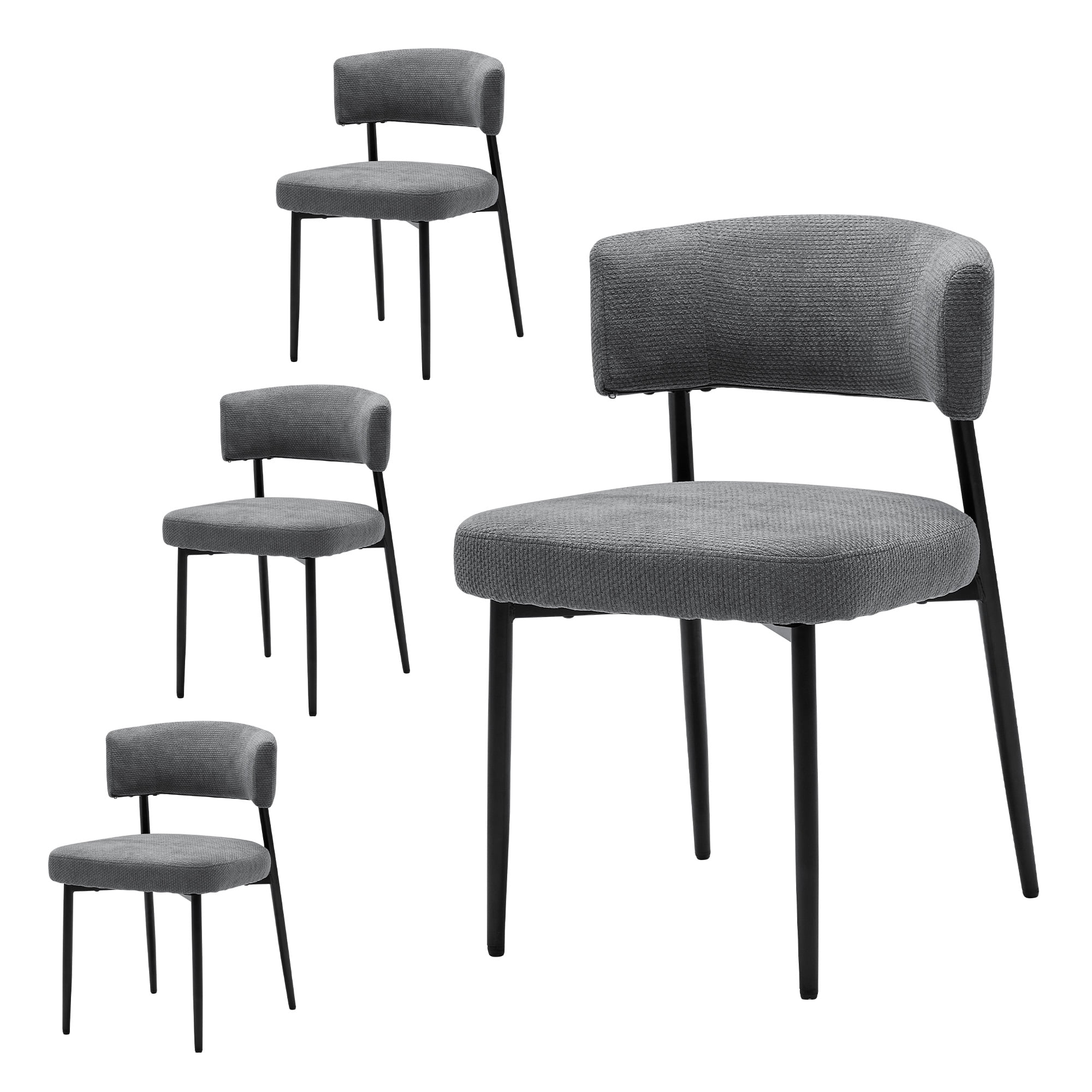 Modern Dining Chairs Set of 4, Upholstered Dining Chairs with Curved Backrest, Sturdy Metal Frame