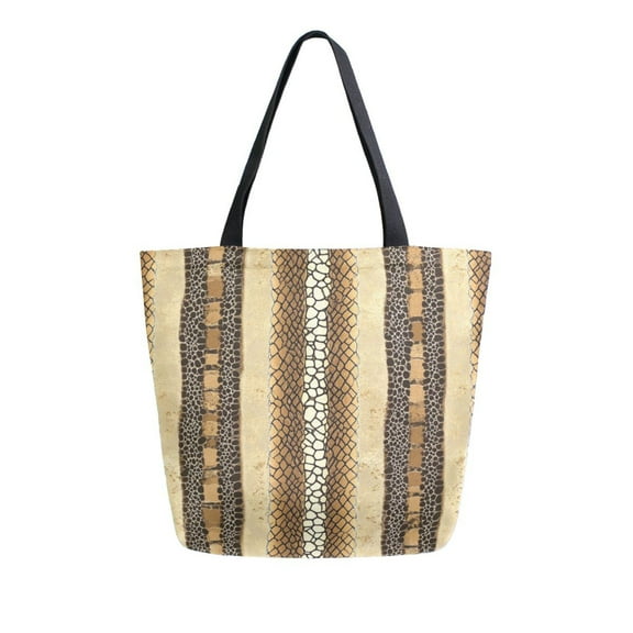Durable Canvas Tote Bag with Zip Pocket Bags for Woman Shoulder Versatile Carryall for Everyday Use Snake Skin Patterned Texture