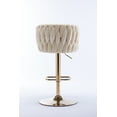 thumbnail image 2 of Tzicr Velvet Bar Stools Set of 2, Luxury Upholstered Bar Chairs with Woven Back & Footrest, Adjustable Counter Height Bar Chairs for Cafe, Pub, Bar Counter (Beige), 2 of 8