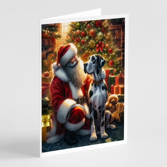 Great Dane and Santa Claus Greeting Cards Pack of 8 7 in x 5 in