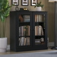 thumbnail image 3 of Palace Imports 100% Solid Wood 3-shelf Bookcase with Adjustable Shelves and Glass Doors, Black, 3 of 5