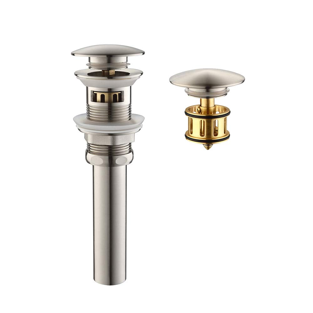 Pop up Drain Assembly with Built-In Anti-Clogging Strainer Vessel Sink Drain ESFORT Bathroom Sink Drain Stopper without Overflow Brushed Nickel