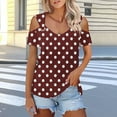 thumbnail image 2 of Women's Eyelet Cold Shoulder Tops Short Sleeve V Neck Polka Dots Print Elegant Casual Dressy Tees Blouses (2XL, Wine), 2 of 6