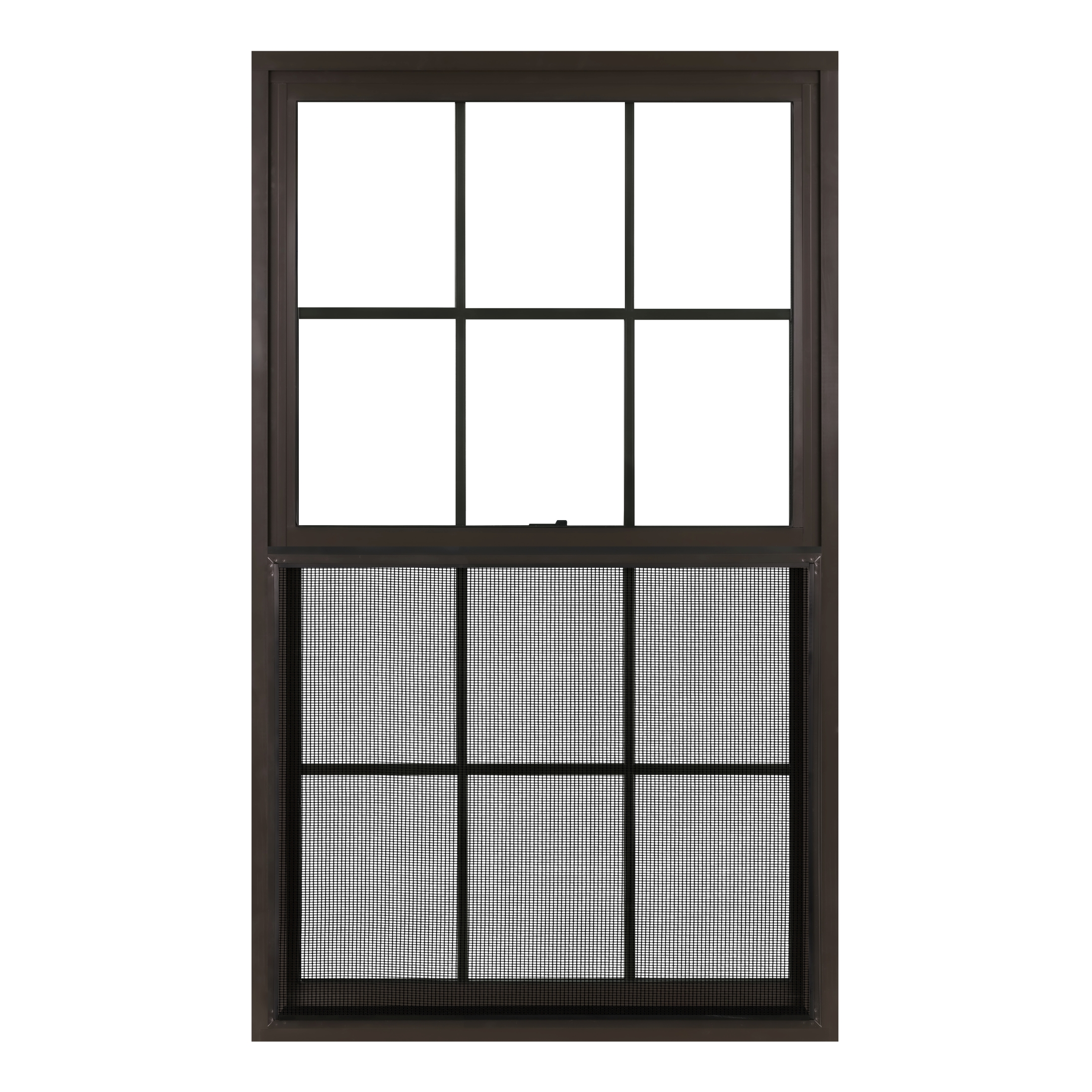 36 in. x 60 in. Brown Aluminum Double Hung Double-Pane Insulated Window with Low-E Glass, Grids and Screen