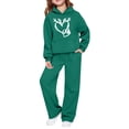thumbnail image 7 of CPNG Kids Girls Sweatsuit 2 Piece Set Heart Print Sweatsuits Hoodie Sweatshirts and Jogger Sweatpants Sweat Set(Blackish Green,13-14 Years), 7 of 7