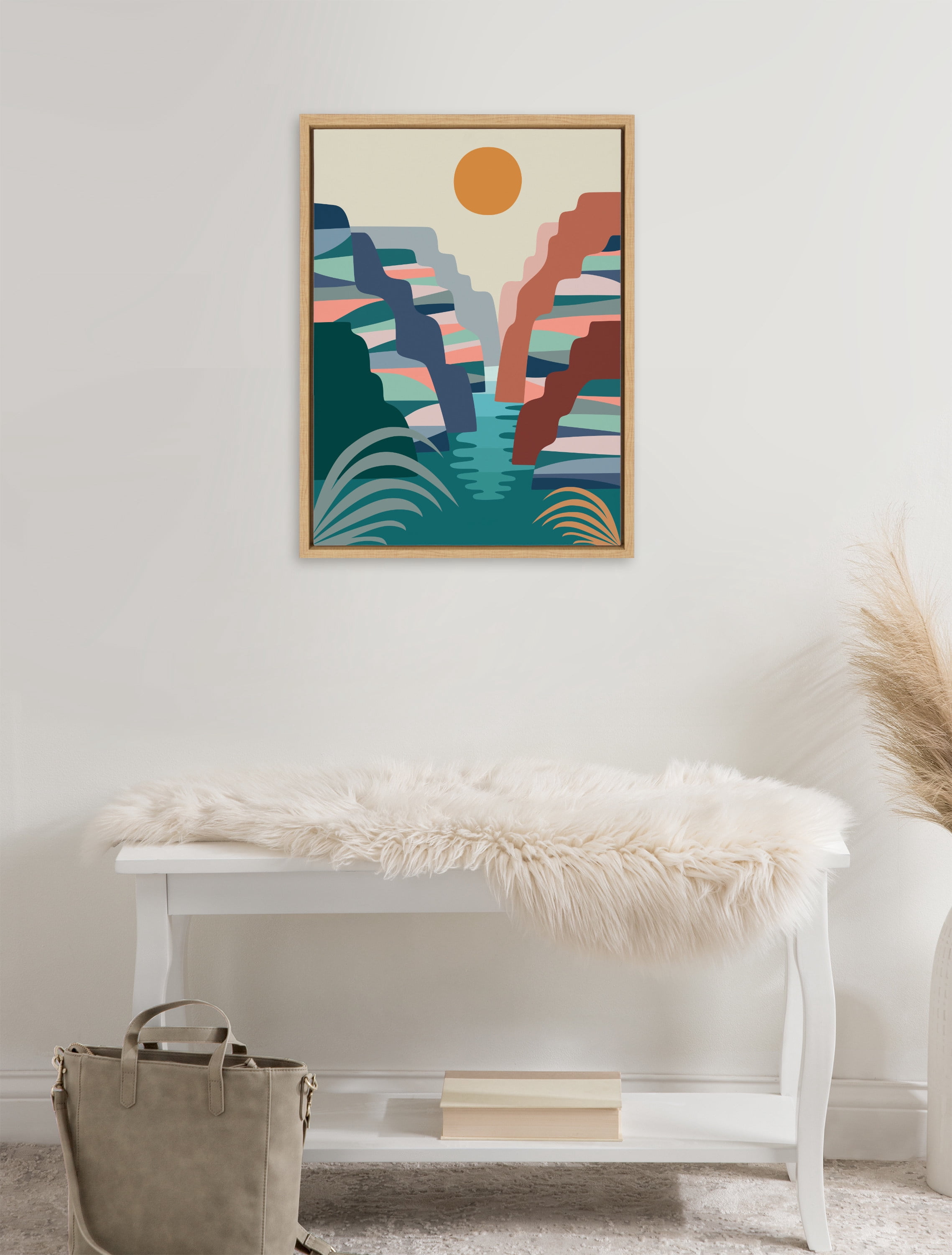 DesignOvation Sylvie Grand Canyon Framed Canvas Wall Art by Rachel Lee, 18x24 Natural, Mid Century Modern Landscape Home Décor