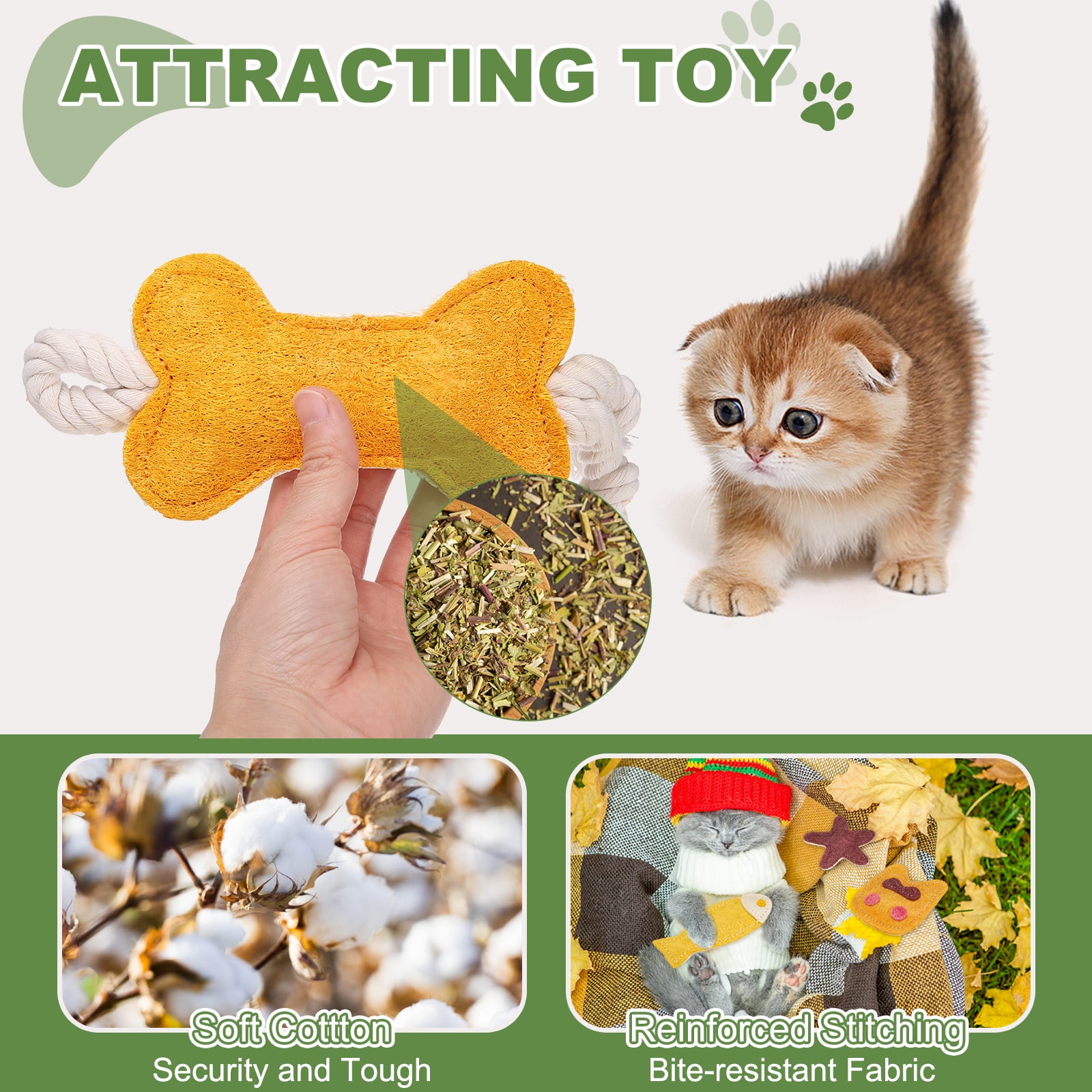 Uxcell Bite Resistant Catnip Playing, Durable and Interesting, 3 Types Cat Teeth Chew Playing Catnip Filled (Bone Star Flower, 3 Pcs), Intended for Bedroom / Balcony / Living Room