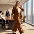 thumbnail image 3 of Agnes Orinda Women's Plus Size Suit Two Piece Outfits Business Office Blazer Jacket and Pants Suit Set 1X Brown, 3 of 8