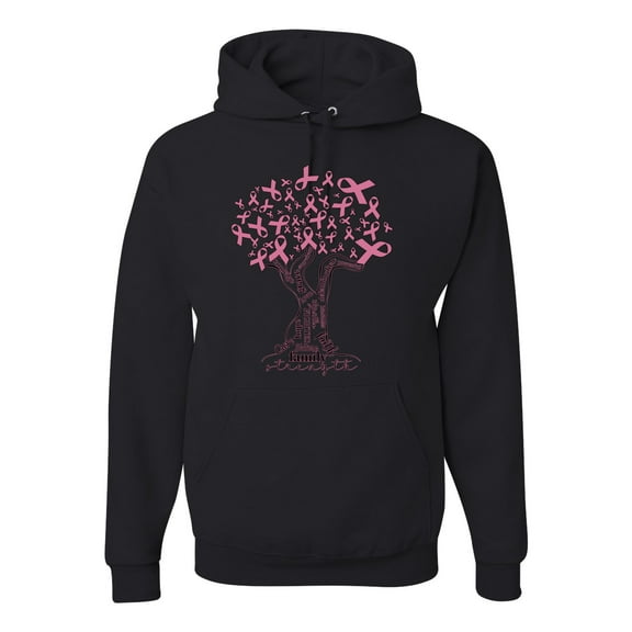 Wild Bobby Breast Cancer Awareness Pink Tree Words of Encouragement Breast Cancer Awareness Unisex Hoodie Sweatshirt, Black, Small