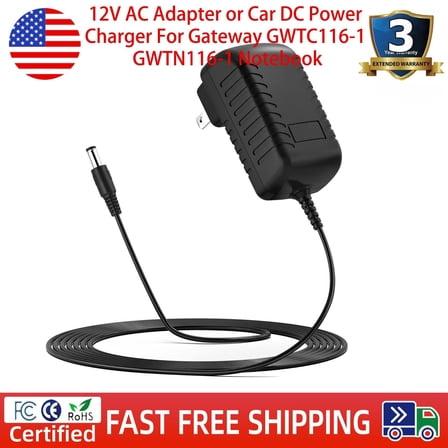12V AC Adapter or Car DC Power Charger For Gateway GWTC116-1 GWTN116-1 Notebook