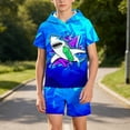 thumbnail image 4 of Atogsazn Kids Boys Summer Clothes Set Childrens Printed Short Sleeve Hooded Shirts & Shorts Outfit Hoodies Blue 5-6 Years Fashion, 4 of 7