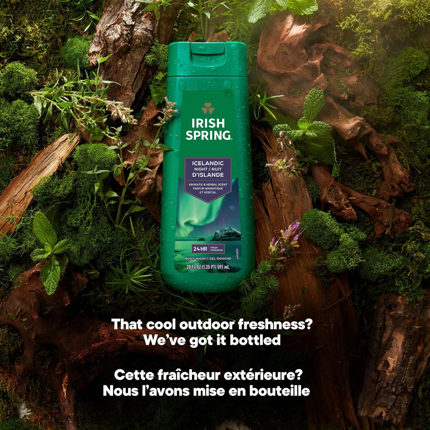 Irish Spring Icelandic Night Moisturizing Body Wash for Men, 24 Hour Fresh, Face and Body Wash, Paraben Free, Aromatic and Herbal Scent, 591 ml, 591 mL