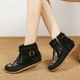 thumbnail image 4 of Boho Ethnic Fringe Boots for Women Winter Fall Casual Tassel Round Toe Flats Low Heel Mid Calf Ankle Booties Black Size 6, 4 of 6