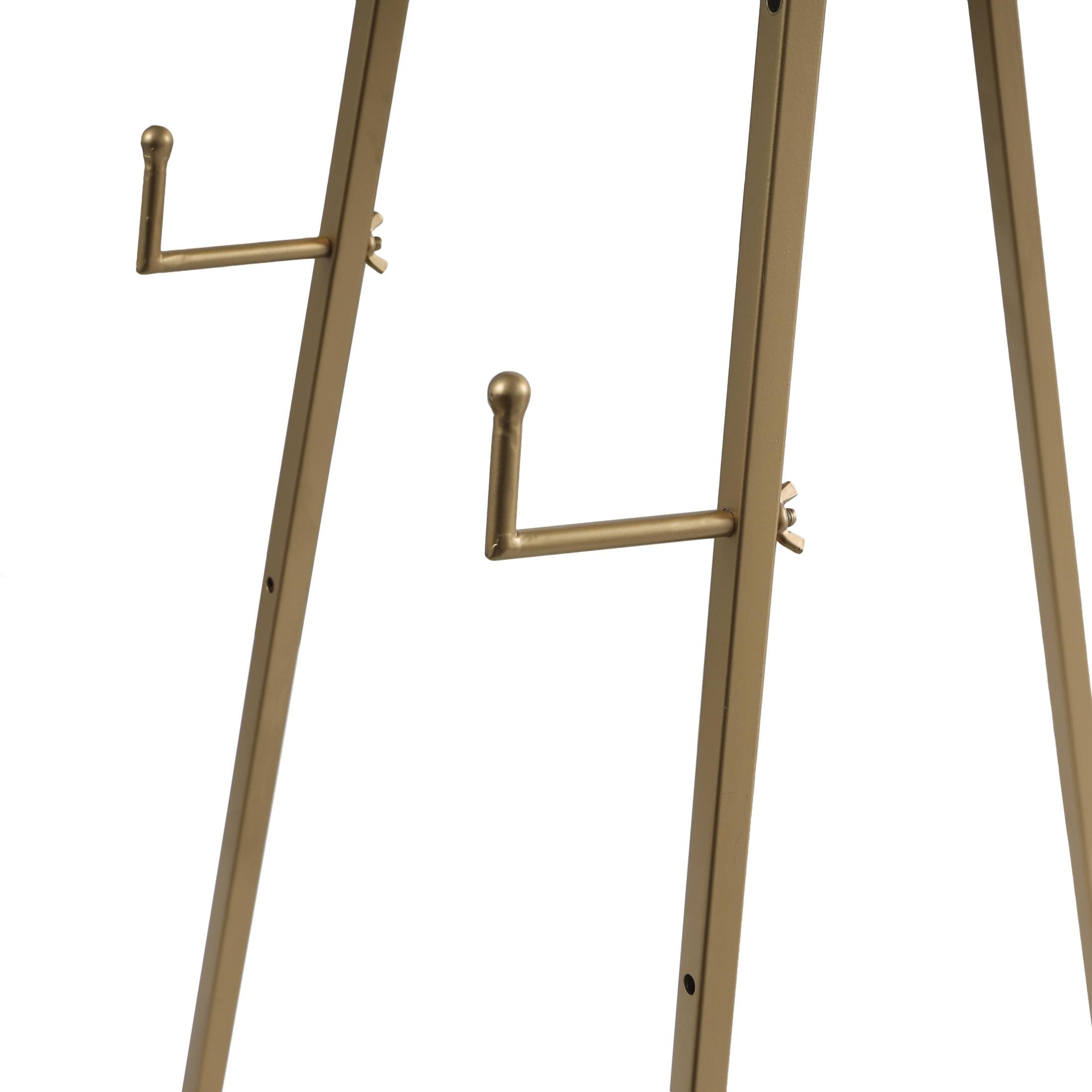 DecMode 18" x 52" Gold Metal Tall Adjustable Floor 3 Tier Easel with Circular Ring Top, 1-Piece