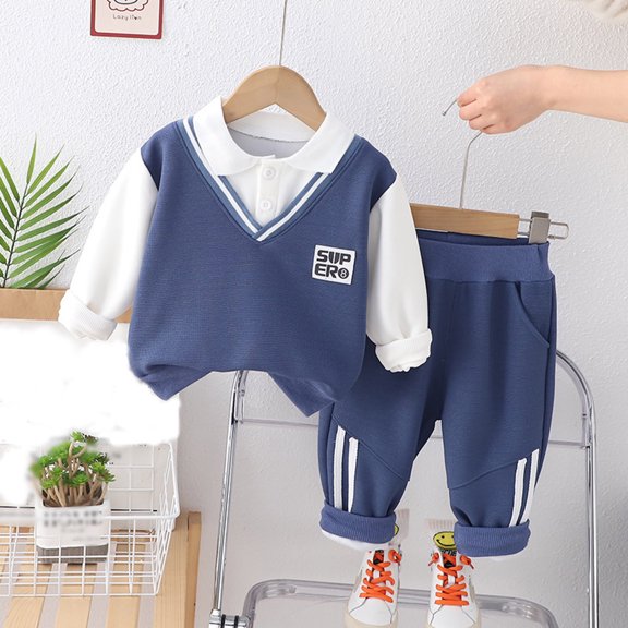 SNKSDGM Baby Boy Clothes 9-12 Months Winter July 4Th Toddler Warm Outfit Children's Sleeveless Vest Suit Baby Winter Three Piece Outfits Child Long Sleeve Sweatshirt Trousers Sets 18-24 Months