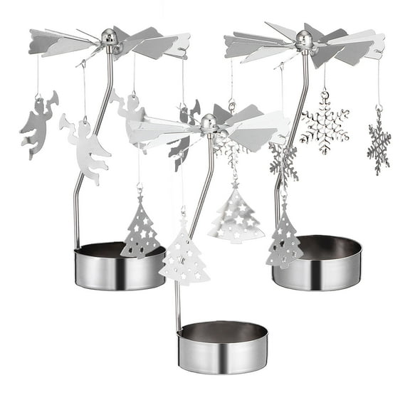 Uonlytech 3Pcs Silver Metal Candleholders Rotating Tabletop Restaurant Decor