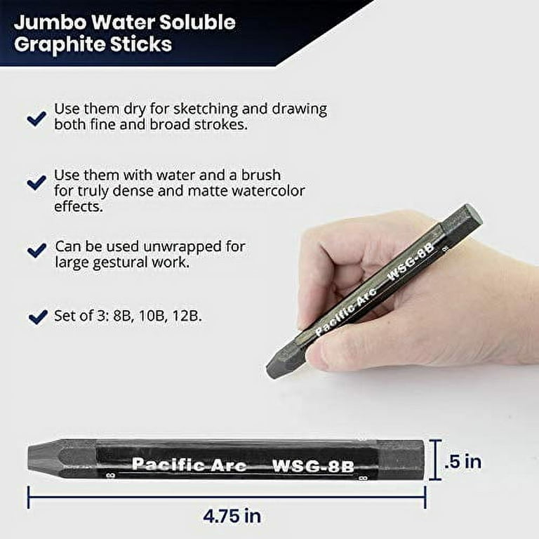 Pacific Arc Jumbo Water Soluble Graphite Sticks 3PC Set 12B, 10B, 8b