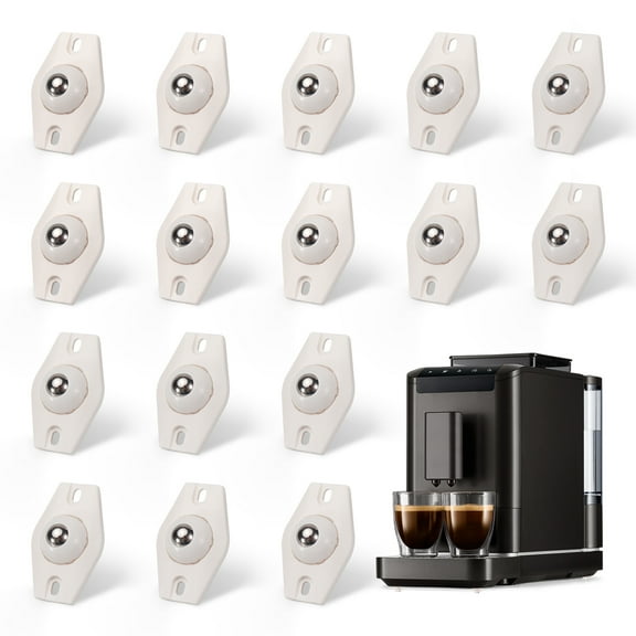 16PCS White Self Adhesive Caster Wheels Mini Swivel Wheels Stainless Steel Paste Universal Wheel Heavy Duty 360 Degree Rotation Sticky Pulley for Storage Box Furniture Trash Can