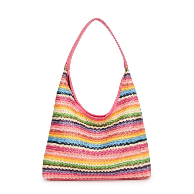Bolso Mano Tejido JShteea para Mujer Bolsos Playa Verano A Rayas rosa