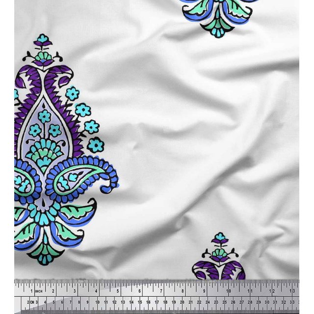Soimoi Polyester Crepe Fabric Floral & Paisley Block Decor Fabric Printed Yard 42 Inch Wide