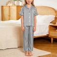 thumbnail image 2 of POIUYTR Girls 3 Piece Lounge Sets Casual Short Sleeve Button Shirts Striped Shorts and Pants Kids Loose PJs Sets, 2 of 6