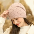thumbnail image 3 of YOTMKGDO Beanie, Women Warm Wool Hat Fashion Winter Cold Proof Hat Ear Knitted Pullover Hat, Pink, 3 of 3