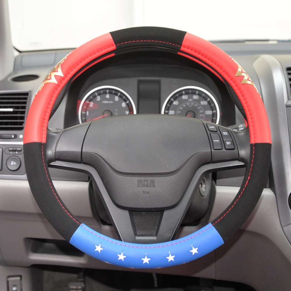 Wonder Woman Car Steering Wheel Cover - Synthetic Leather - Standard Size Fits 14.5 to 15.5 inch Wheel