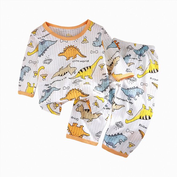 Enyan Unisex Toddler Pajamas Organic Cotton Long Sleeve Top Pant 2-Piece Pjs Jammies Set for Loungewear Sleepwear(7-8 Years)