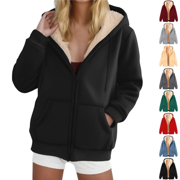 Admvng jackets for women Plus Size Winter Warm Casual Long Sleeve Loose Plush Hooded Fleece Sweater Winter Coats for Women S-2XL