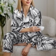 thumbnail image 6 of Pofeuu Monochrome Botanical Illustration Print Womens Pajamas Set Long Sleeve Sleepwear Button Down Nightwear Soft Pj Lounge Sets Button Down Pajamas Women-XX-Large, 6 of 7