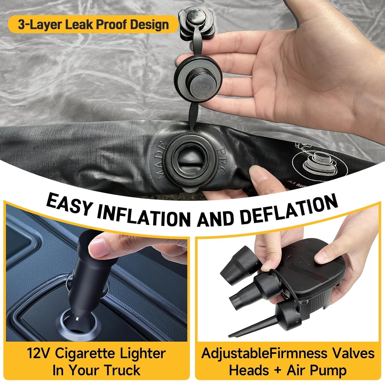 Truck Bed Air Mattress for 5.5'-5.8' Full Size Short Truck Bed Inflatable Camping Mattress with Pump & Carry Bag, Khaki Gray