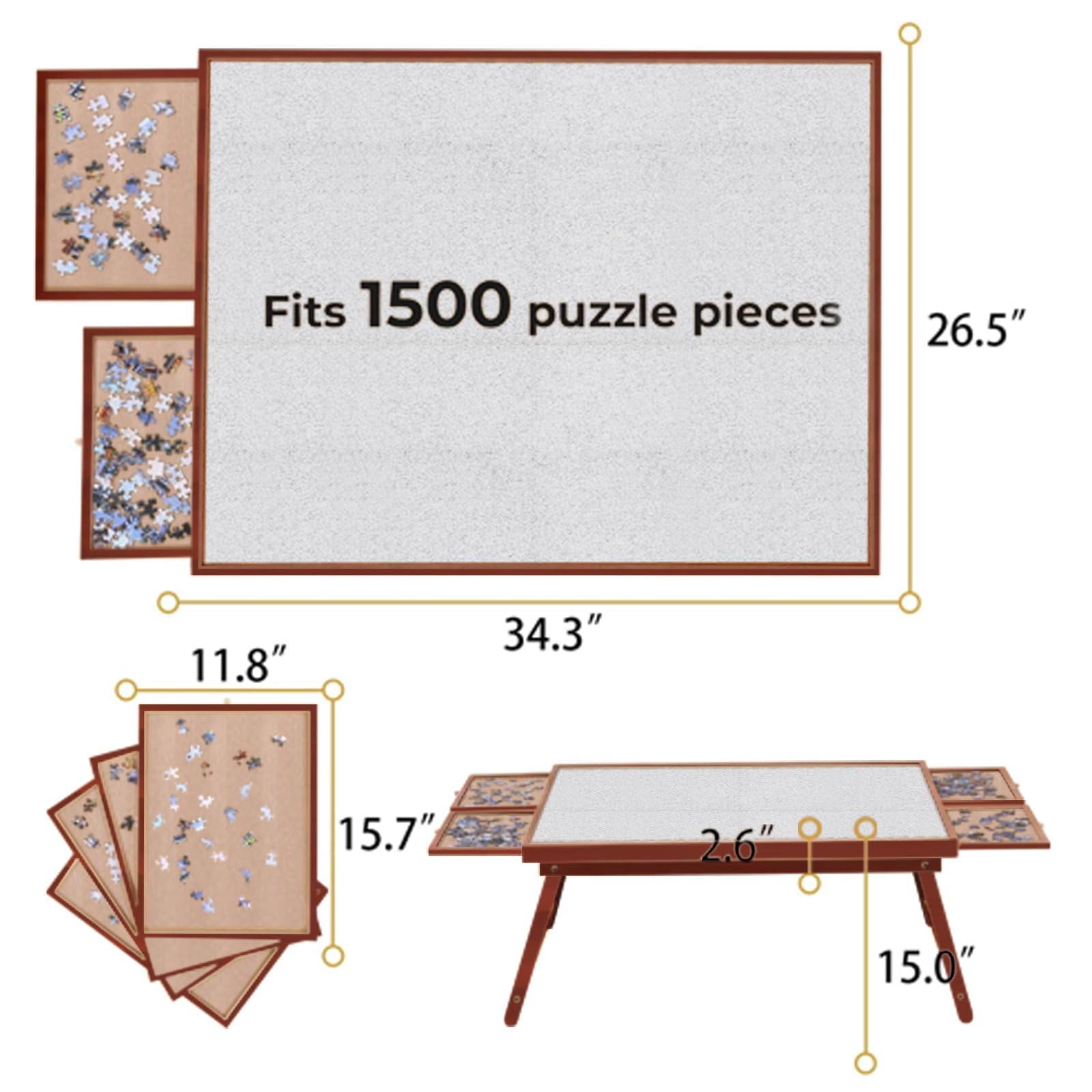 G TALECO GEAR Jigsaw Puzzle Table with Drawers, Legs and Cover, Wooden Puzzle Board for Adults 1500 Pieces, Puzzles Accessories, 34.3 "x 26.5", Walnut Color