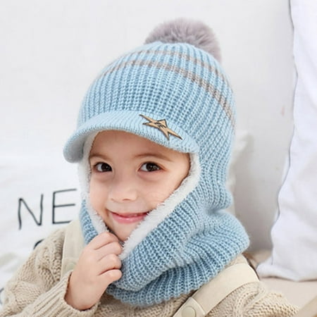 

Toddler Baby Winter Hat Knitted Thick Warm Thermal Windproof Ski Cycling Earflap Hood Skull Caps Kids Scarf Hat