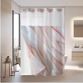 thumbnail image 3 of Cortina de ducha a rayas con forro de tela a presión - Juego de forro de hotel con ventana superior de malla transparente, lavable a máquina, 3 of 5