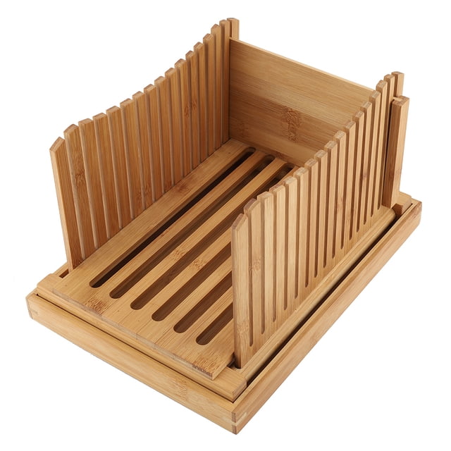 Guide Trancheuse Pliable en Bambou pour Pain avec Plateau Attrape-Miettes