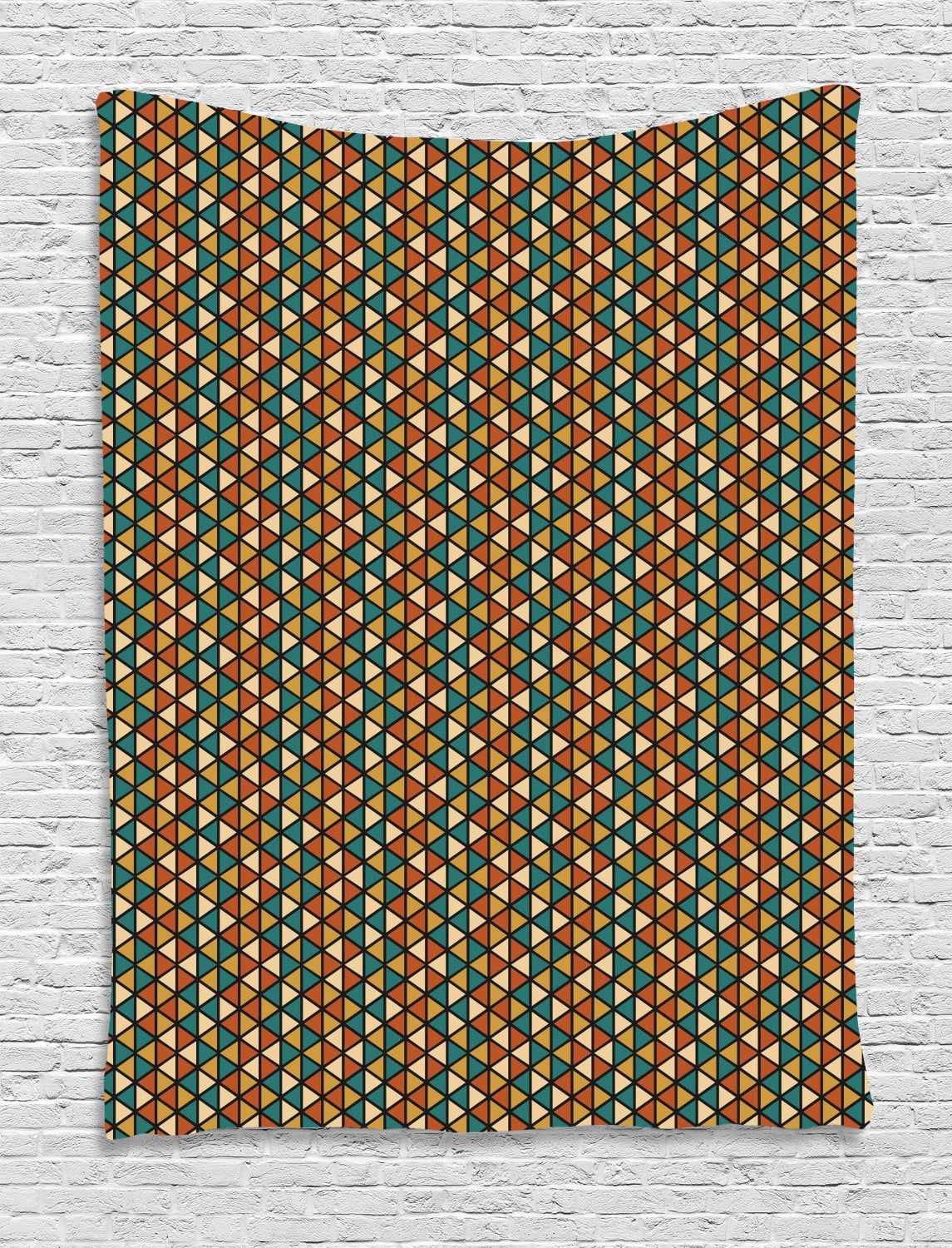Geometric Tapestry, Retro Colored Grid Pattern with Triangles Symmetric ...
