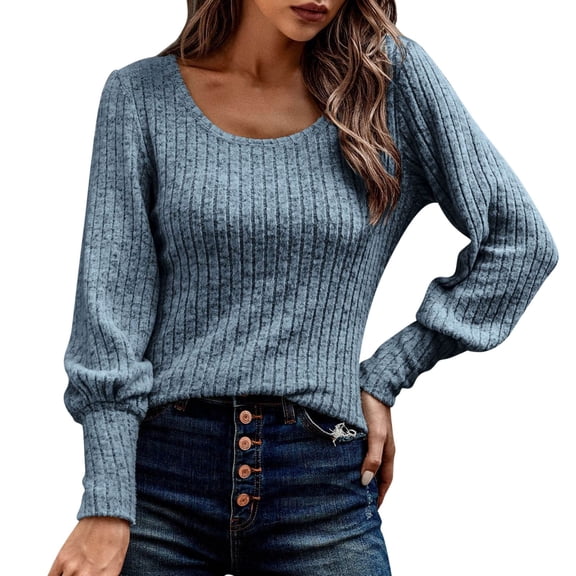 Vedolay Womens Clothes Casual Long Sleeve Tops for Women Loose Fit Blouse Blue,XL