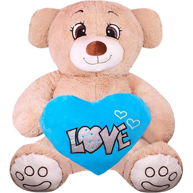Pelucheria Oso Rechoncho Beige LOVE con corazon Azul