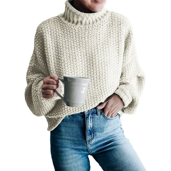 Womens Turtleneck Long Sleeve Casual Loose Oversized Knit Sweaters