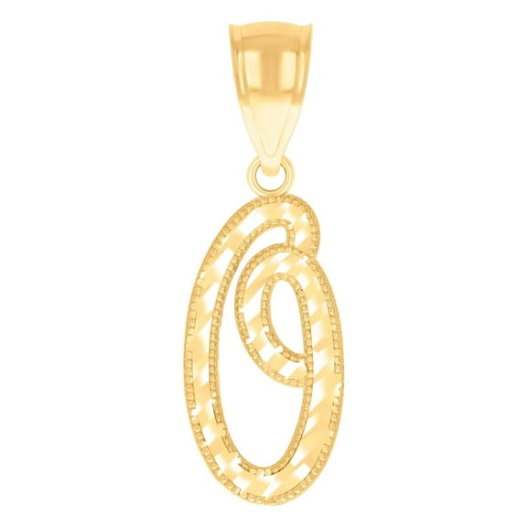 14k Yellow Gold Unisex Sparkle-Cut Letter Name Personalized Monogram Initial Alphabet O Charm Pendant Necklace 25x8.7mm