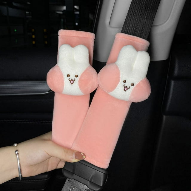Almohada para reposacabezas de coche, diseño de conejo ruborizado, suave y agradable para la piel, con bonitos dibujos animados para el cuello del automóvil.