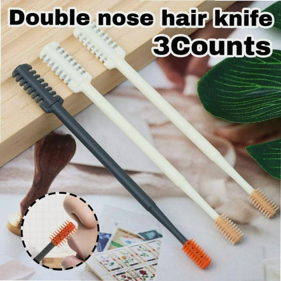 3 Counts 360 Rotating Nose Trimmer for Women & Men, 2-in-1 Nasal Cutter, New Double Sided Nose Knife, Portable Nostril Hair Remover Tool