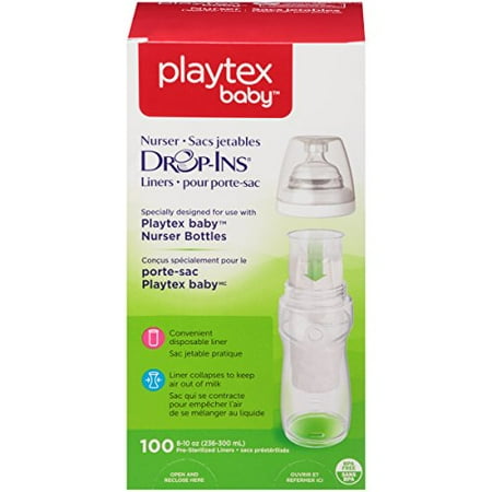 2 Pack Playtex Baby Nurser Disposable Drop-In Baby Bottle Liners 8 Oz, 100 Ct Ea